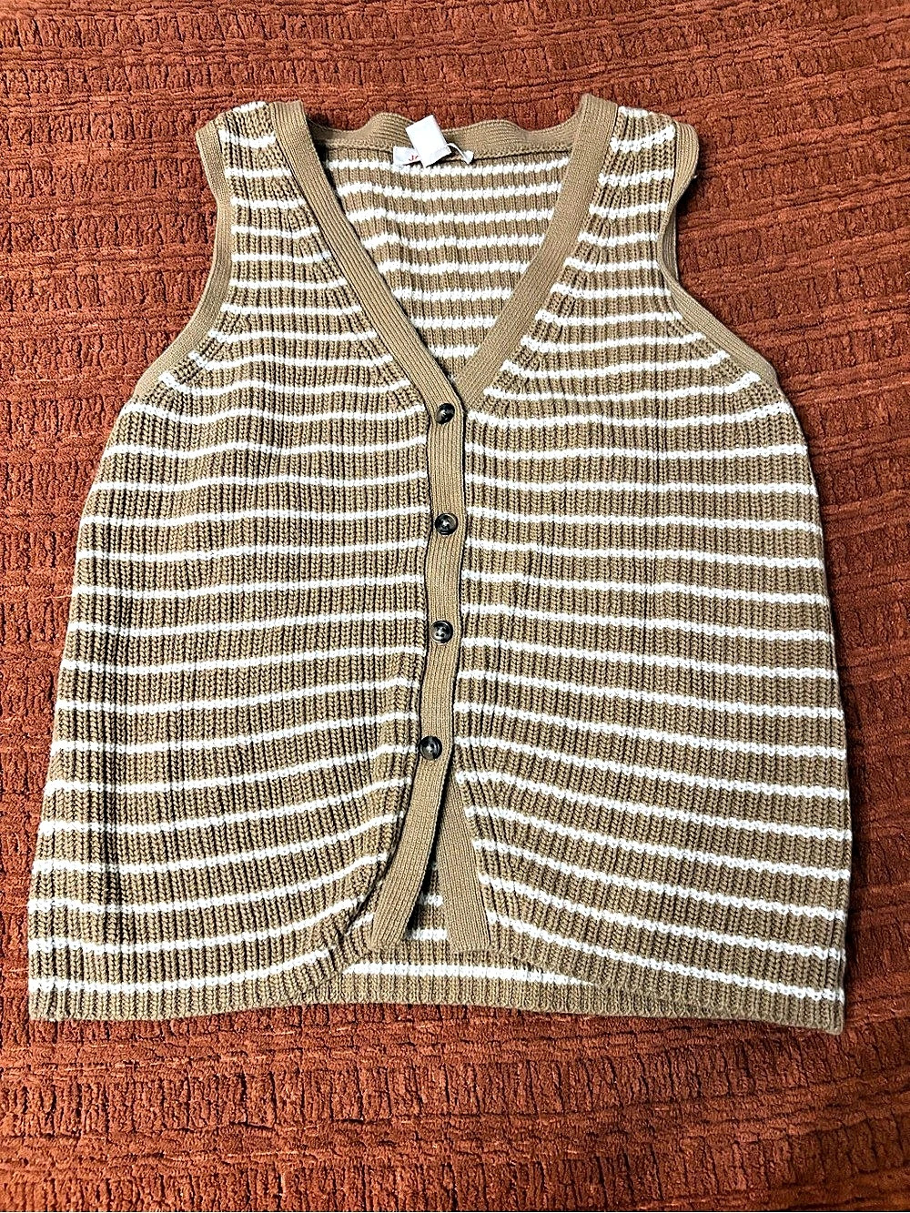 Striped Button-Front Sweater Vest in Brown & White
